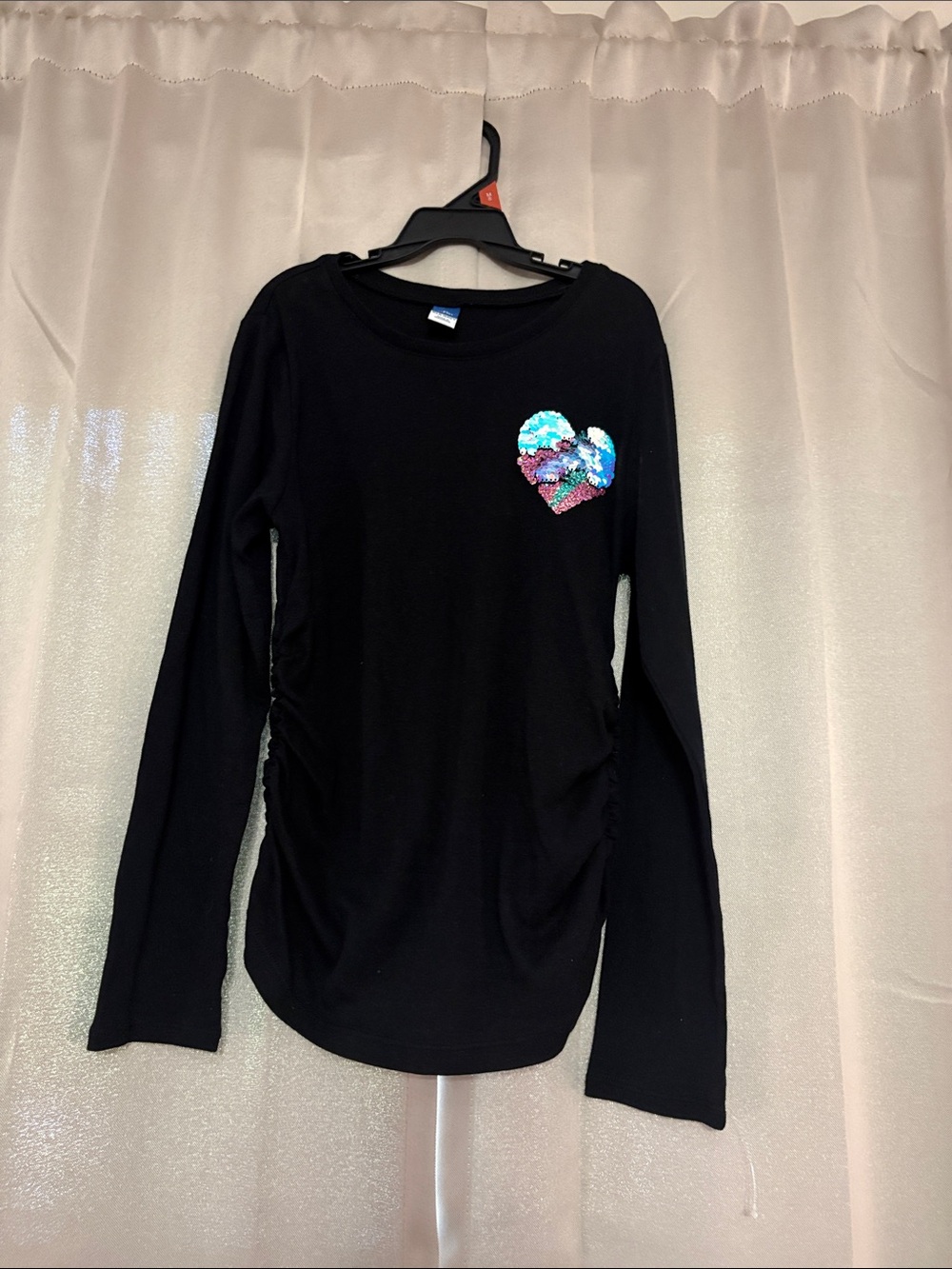 Old Navy Black Long Sleeve Tee with Sequin Heart